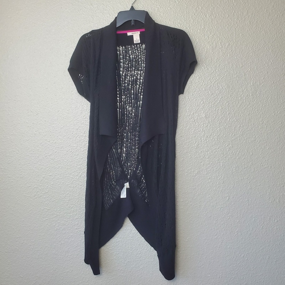 DKNY JEANS women's black cardigan size M in translucent knit with short open sle